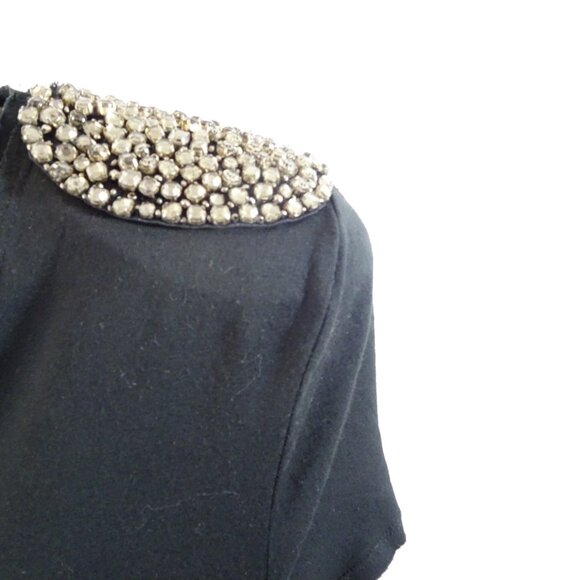 Alice + Olivia by Stacey Bendet Top Rhinestones on Shoulders SAMPLE? Black Rayon - Picture 2 of 5